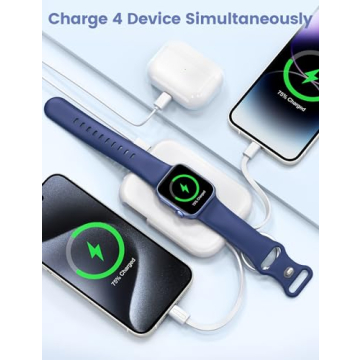 RORRY Portable Charger, 5000mAh Portable Charger Power Bank with Built-in Cables, Travel Keychain Battery Pack for Apple Watch Ultra 2/9/8/Ultra/7/6/SE/5, iPhone 16/15/14/13/12, White