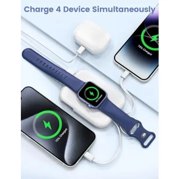 RORRY Portable Charger, 5000mAh Portable Charger Power Bank with Built-in Cables, Travel Keychain Battery Pack for Apple Watch Ultra 2/9/8/Ultra/7/6/SE/5, iPhone 16/15/14/13/12, White