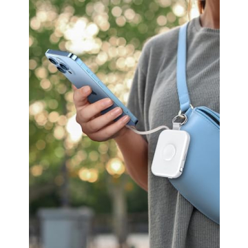 RORRY Portable Charger, 5000mAh Portable Charger Power Bank with Built-in Cables, Travel Keychain Battery Pack for Apple Watch Ultra 2/9/8/Ultra/7/6/SE/5, iPhone 16/15/14/13/12, White