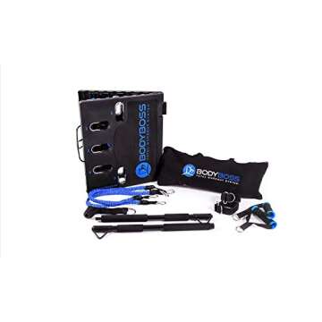 BodyBoss Home Gym 2.0 - Full Portable Gym Home Workout Package + 2 Extra Bands, Blue