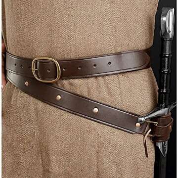 FEBUD Medieval Renaissance Sword Holster, PU Leather Waist Belt Sword Frog Scabbard Holder Adjustable, Costume Cosplay Prop Black Brown