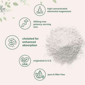 Magnesium Glycinate Powder, 400mg Per Serving, 250 Grams | Potent Elemental Form, 100% Chelated, High Absorption | Healthy Muscle & Bones Support Supplement | Non-GMO, Vegan Friendly