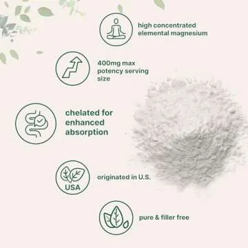 Magnesium Glycinate Powder, 400mg Per Serving, 250 Grams | Potent Elemental Form, 100% Chelated, High Absorption | Healthy Muscle & Bones Support Supplement | Non-GMO, Vegan Friendly