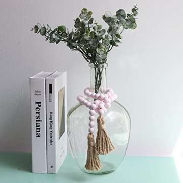 Meplait 39in Wood Bead Garland with Pink Tassels