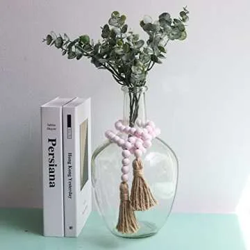 Meplait 39in Wood Bead Garland with Pink Tassels