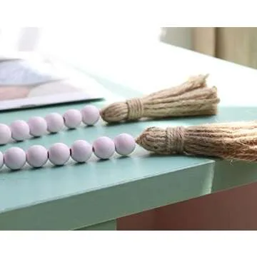Meplait 39in Wood Bead Garland with Pink Tassels