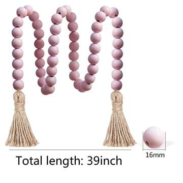 Meplait 39in Wood Bead Garland with Pink Tassels