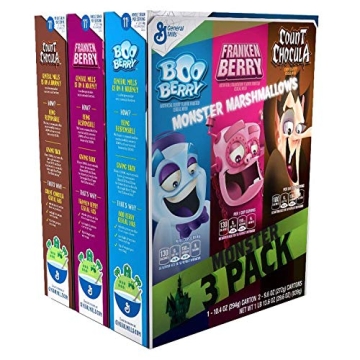 General Mills Monster Cereal 3-Pack with Monster Marshmallows(Boo Berry, Franken Berry, Count Chocul...