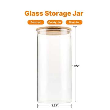 YUNCANG Glass Storage Jars, Set of 3 (Round)-Glass Storage Containers with Bamboo Lid For Spaghetti, Cookie,Flour,Pasta,Coffee, Candy(74oz/3200ml)