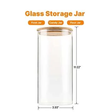 YUNCANG Glass Storage Jars, Set of 3 (Round)-Glass Storage Containers with Bamboo Lid For Spaghetti, Cookie,Flour,Pasta,Coffee, Candy(74oz/3200ml)