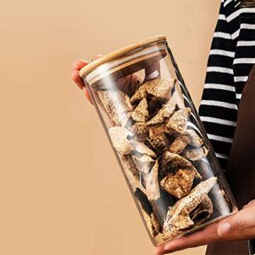 YUNCANG Glass Storage Jars, Set of 3 (Round)-Glass Storage Containers with Bamboo Lid For Spaghetti, Cookie,Flour,Pasta,Coffee, Candy(74oz/3200ml)