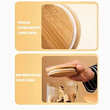 YUNCANG Glass Storage Jars, Set of 3 (Round)-Glass Storage Containers with Bamboo Lid For Spaghetti, Cookie,Flour,Pasta,Coffee, Candy(74oz/3200ml)