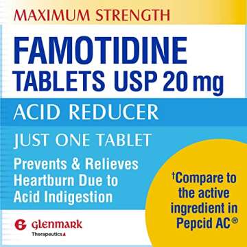 Glenmark Maximum Strength Famotidine Tablets, 20 mg, Acid Reducer for Heartburn Relief, 200 Count