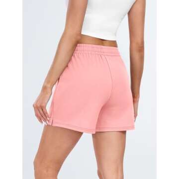 AUTOMET Womens Sweat Shorts Casual Summer Drawstring Comfy Elastic High Waist Running Clothes with Pockets Pink S
