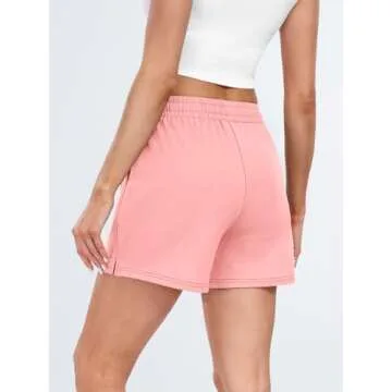 AUTOMET Womens Sweat Shorts Casual Summer Drawstring Comfy Elastic High Waist Running Clothes with Pockets Pink S