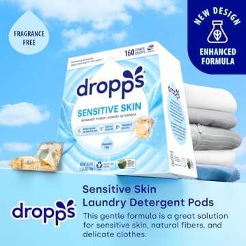 Dropps Sensitive Skin Laundry Pods, Unscented, 160 Count