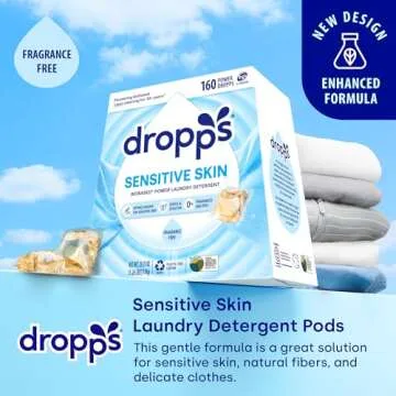 Dropps Sensitive Skin Laundry Pods, Unscented, 160 Count