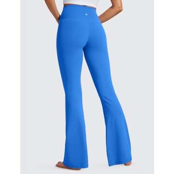CRZ YOGA High Waist Crossover Flare Leggings for Women 31" - Bootcut Bell Bottoms V Cross Yoga Pants Sparkle Blue Small
