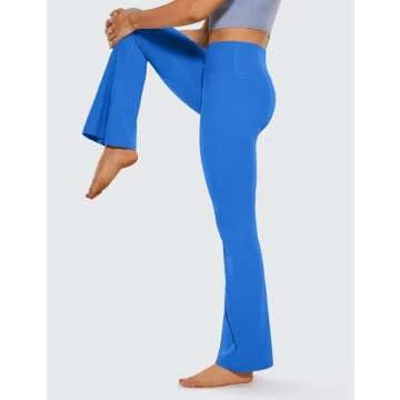 CRZ YOGA High Waist Crossover Flare Leggings for Women 31" - Bootcut Bell Bottoms V Cross Yoga Pants Sparkle Blue Small