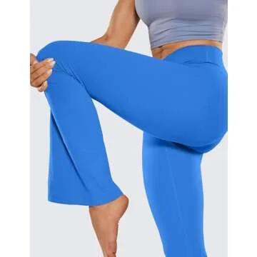 CRZ YOGA High Waist Crossover Flare Leggings for Women 31" - Bootcut Bell Bottoms V Cross Yoga Pants Sparkle Blue Small