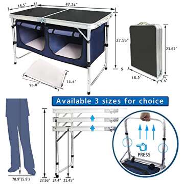 HYMnature Folding Camping Table with Storage Compartment Aluminum Lightweight Camp Kitchen Table Hei...