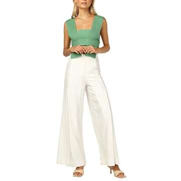 Women’s Crop Sweater Top Sleeveless Tie Strappy Backless Knitted V Neck Casual Jumper Crop Tank Cami Vest Top (OneSize, Green)