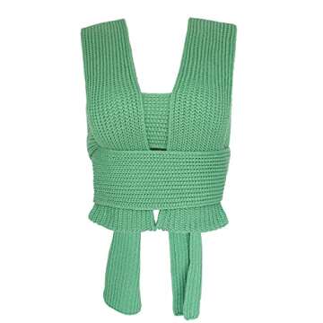 Women’s Crop Sweater Top Sleeveless Tie Strappy Backless Knitted V Neck Casual Jumper Crop Tank Cami Vest Top (OneSize, Green)
