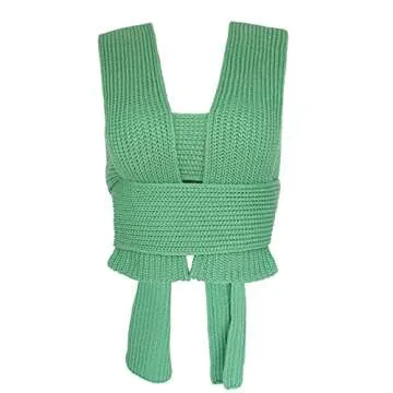 Women’s Crop Sweater Top Sleeveless Tie Strappy Backless Knitted V Neck Casual Jumper Crop Tank Cami Vest Top (OneSize, Green)