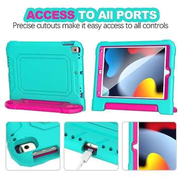YIHE Kids Case for iPad 10.2 Inch 9th/8th/7th Generation 2021/2020/2019, iPad Pro 10.5 & iPad Air 3, Shockproof Handle Stand Kids Case with Screen Protector for iPad 10.2/10.5 Inch, Cyan&Pink