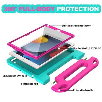 YIHE Kids Case for iPad 10.2 Inch 9th/8th/7th Generation 2021/2020/2019, iPad Pro 10.5 & iPad Air 3, Shockproof Handle Stand Kids Case with Screen Protector for iPad 10.2/10.5 Inch, Cyan&Pink