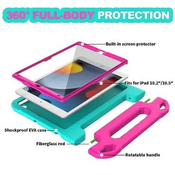 YIHE Kids Case for iPad 10.2 Inch 9th/8th/7th Generation 2021/2020/2019, iPad Pro 10.5 & iPad Air 3, Shockproof Handle Stand Kids Case with Screen Protector for iPad 10.2/10.5 Inch, Cyan&Pink