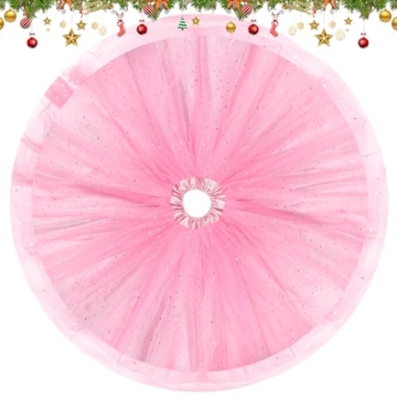FIABC Christmas Wedding Tree Skirt,47 inch 4-Layer Fluffy Romantic Pleated Sparkly Skirt Decoration ...