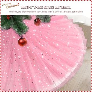 FIABC Christmas Wedding Tree Skirt,47 inch 4-Layer Fluffy Romantic Pleated Sparkly Skirt Decoration Xmas Tree Ornament for Holiday and Party(Pink)