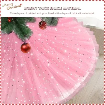 FIABC Christmas Wedding Tree Skirt,47 inch 4-Layer Fluffy Romantic Pleated Sparkly Skirt Decoration Xmas Tree Ornament for Holiday and Party(Pink)