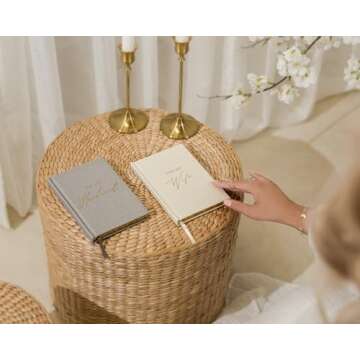 Hard Cover Vow Books (Set of 2) - For My Husband & For My Wife Grey & Cream Pocket Sized Foil Embossed Wedding Ceremony Vow Renewal Speech Notebook Planner, Gift for Bride & Groom Newly Engaged Couple