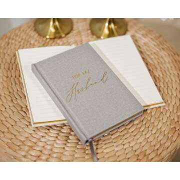 Hard Cover Vow Books (Set of 2) - For My Husband & For My Wife Grey & Cream Pocket Sized Foil Embossed Wedding Ceremony Vow Renewal Speech Notebook Planner, Gift for Bride & Groom Newly Engaged Couple