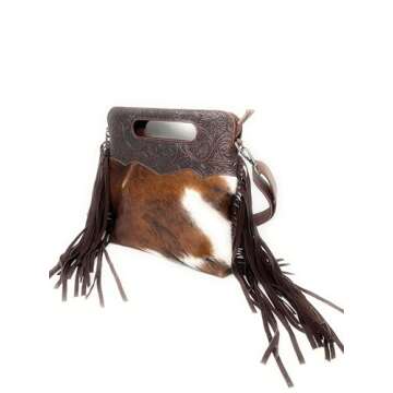 Texas West Handcrafted Genuine Leather Western Cowhide Womens Fringe Clutch Crossbody Bag in 2 Color...