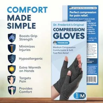 Dr. Frederick's Original Arthritis Compression Gloves for Women & Men - Ideal for Arthritis Hand Pain Relief, Carpal Tunnel, Reynaud’s & Poor Circulation - Medium