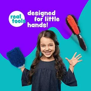 Kids Car Wash Activity Kit – 7 Kid-Sized Carwash Accessories Gifts for Boys & Girls Ages 5 6 7 8-10 - Outdoor Fun Toys – Set Includes Bucket, Squeegee, Microfiber Mitt, Wheel Brush, 3 Cleaning Cloths