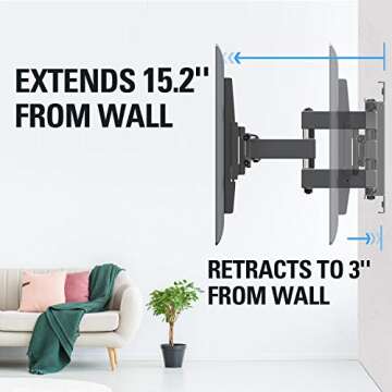 Mounting Dream TV Mount Full Motion TV Wall Mounts for 26-55 inch LED, LCD Flat Screen TV , Wall Mount Bracket with Dual Arms, up to VESA 400 x 400mm 99 lbs . Fits 16" , 18" , 24" Wood Studs MD2380-24