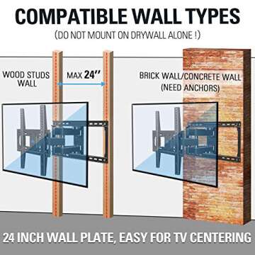 Mounting Dream TV Mount Full Motion TV Wall Mounts for 26-55 inch LED, LCD Flat Screen TV , Wall Mount Bracket with Dual Arms, up to VESA 400 x 400mm 99 lbs . Fits 16" , 18" , 24" Wood Studs MD2380-24
