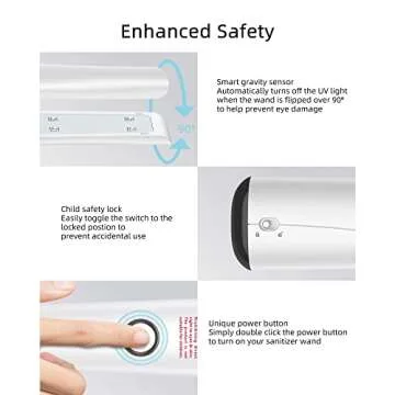 UV Light Sanitizer Wand, Portable UVC Light Disinfector UV Wand for Smartphone Home Travel Package Belongins Clinically Proven Disinfector Chargable KPP (white1)