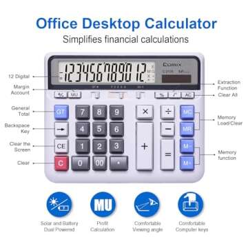 Comix Desktop Calculator Solar Battery Dual Power with 12-Digit Large LCD Display and Large Computer...