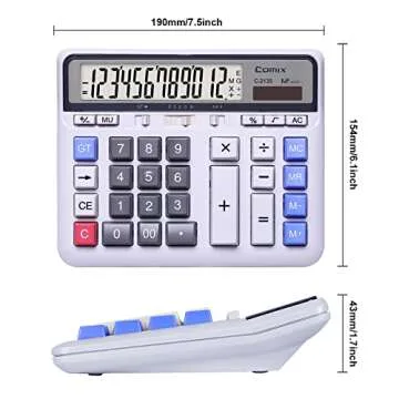 Comix Desktop Calculator Solar Battery Dual Power with 12-Digit Large LCD Display and Large Computer Keys Standard Function Calculator for Home Office School, White