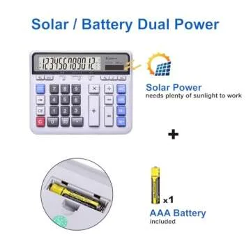 Comix Desktop Calculator Solar Battery Dual Power with 12-Digit Large LCD Display and Large Computer Keys Standard Function Calculator for Home Office School, White