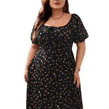 Flattering Floral Plus Size Midi Dress for Women