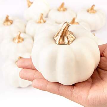 Whaline Artificial Pumpkins Bulk Vintage White Pumpkin Harvest Lifelike Pumpkin Fake Foam Pumpkin for Fall Autumn Halloween Home Thanksgiving Party House Kitchen Wedding Decor, 12Pcs