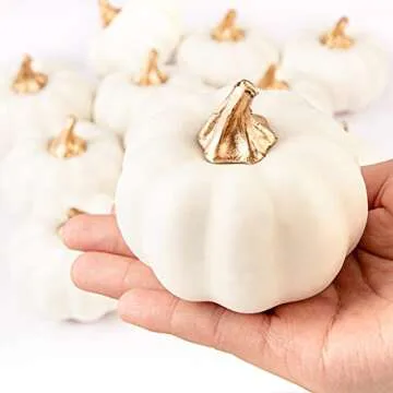 Whaline Artificial Pumpkins Bulk Vintage White Pumpkin Harvest Lifelike Pumpkin Fake Foam Pumpkin for Fall Autumn Halloween Home Thanksgiving Party House Kitchen Wedding Decor, 12Pcs