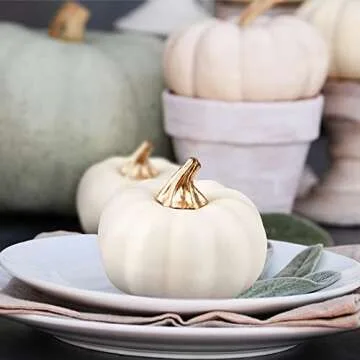 Whaline Artificial Pumpkins Bulk Vintage White Pumpkin Harvest Lifelike Pumpkin Fake Foam Pumpkin for Fall Autumn Halloween Home Thanksgiving Party House Kitchen Wedding Decor, 12Pcs