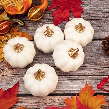 Whaline Artificial Pumpkins Bulk Vintage White Pumpkin Harvest Lifelike Pumpkin Fake Foam Pumpkin for Fall Autumn Halloween Home Thanksgiving Party House Kitchen Wedding Decor, 12Pcs